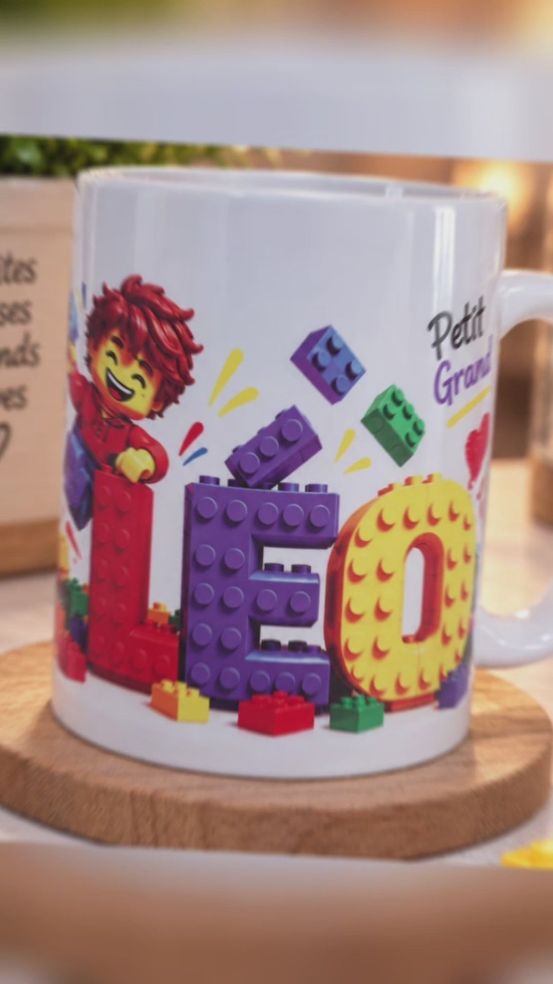 Mug enfant personnalisé prénom – Petit constructeur – Tasse briques colorées 300 ml – Cadeau garçon