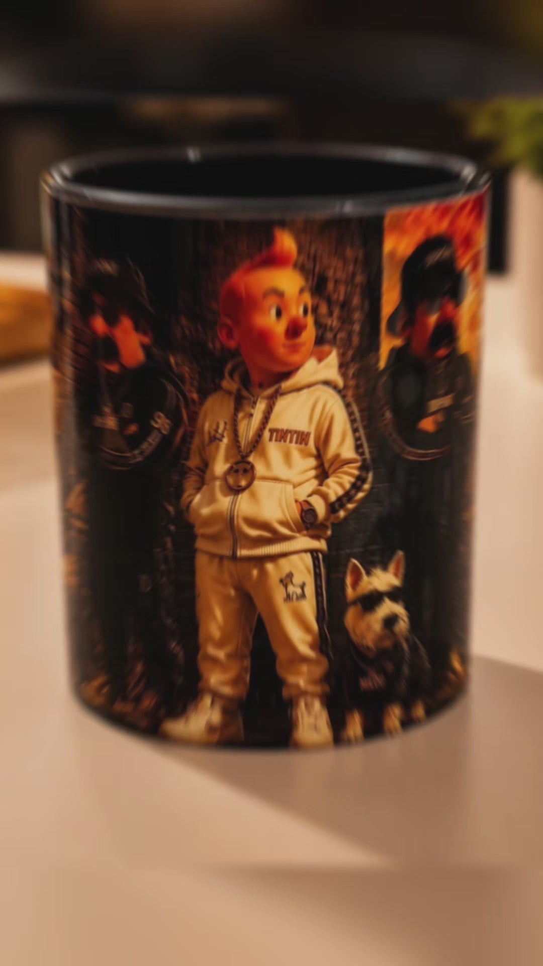 Mug Street Urbain – Tasse Noire 300 ml Design Cartoon & Voiture