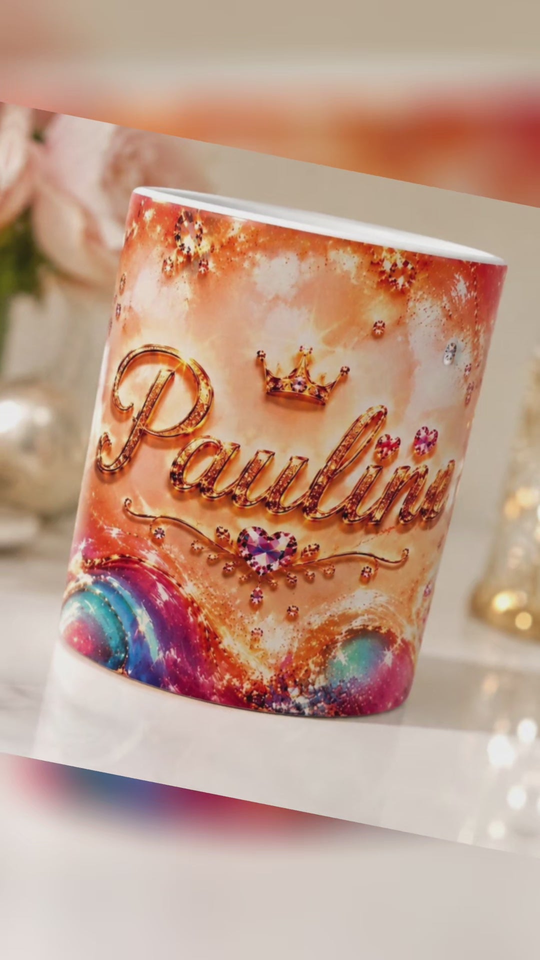 Mug personnalisé – Tasse 300 ml avec prénom – Cadeau original pour femme – Cœur & effet brillant