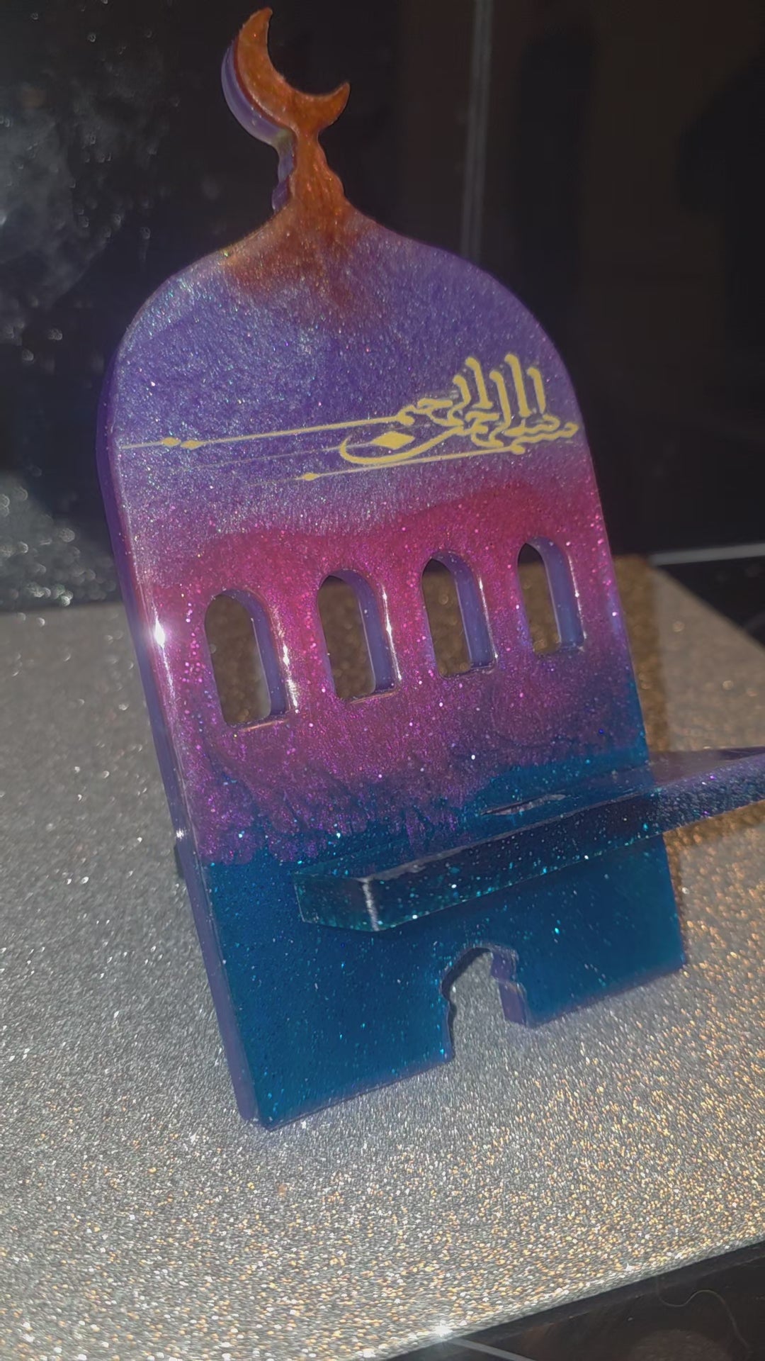 Support Téléphone Islamique en Résine - Design Mosquée & Calligraphie Allah