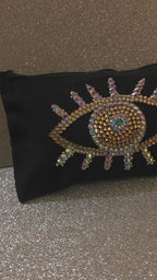 Trousse  faite main avec strass – Pochette œil scintillant 20x11 cm