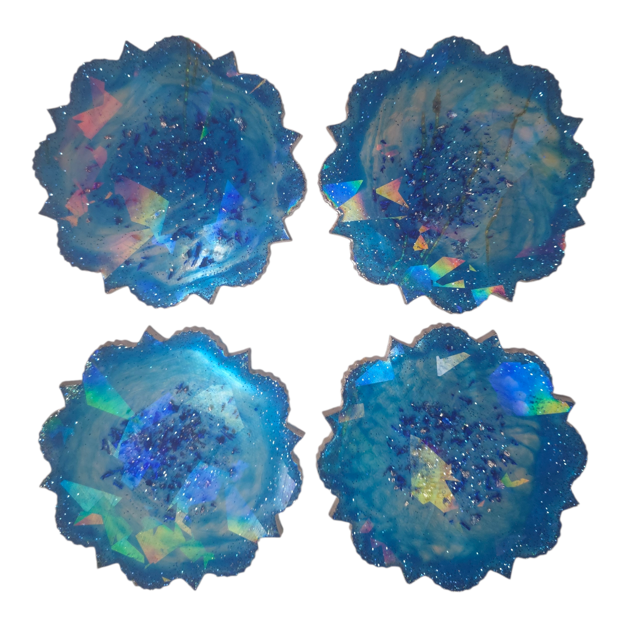 Lot de 4 dessous de verre artisanaux en résine – Bleu inspiré de l’Orient (Ø 10,5 cm)