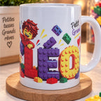 Mug enfant personnalisé prénom – Petit constructeur – Tasse briques colorées 300 ml – Cadeau garçon