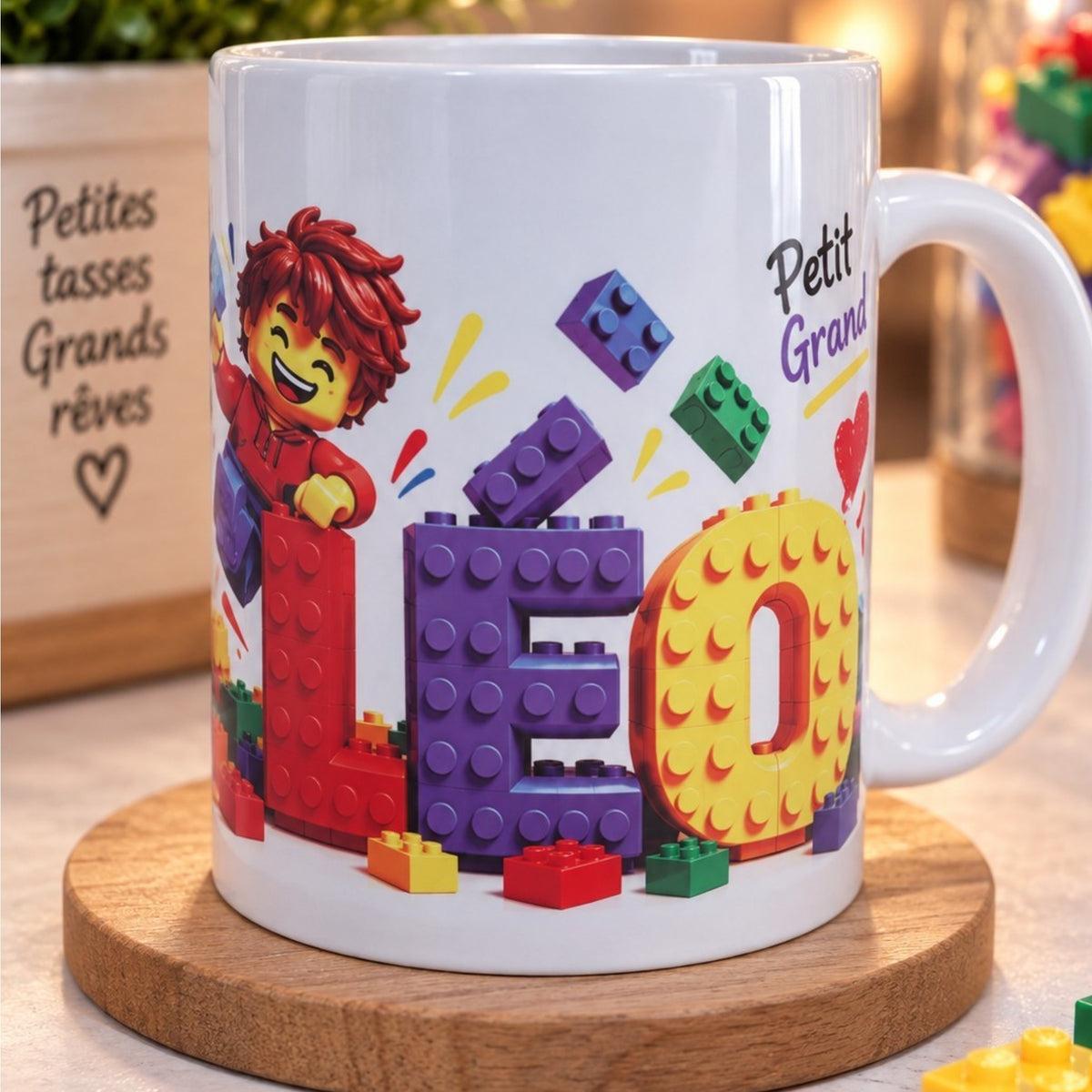 Mug enfant personnalisé prénom – Petit constructeur – Tasse briques colorées 300 ml – Cadeau garçon