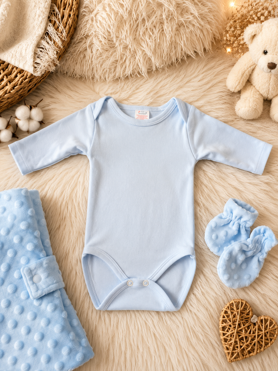 Coffret Naissance Bébé Personnalisable Bleu – 6 Pièces Douces avec Couverture | Cadeau de Naissance