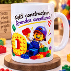 Mug enfant personnalisé prénom – Petit constructeur – Tasse briques colorées 300 ml – Cadeau garçon