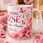 Mug Octobre Rose 300 ml – Tasse Femme Ruban Rose – Courage, Espoir & Soutien – Idée Cadeau