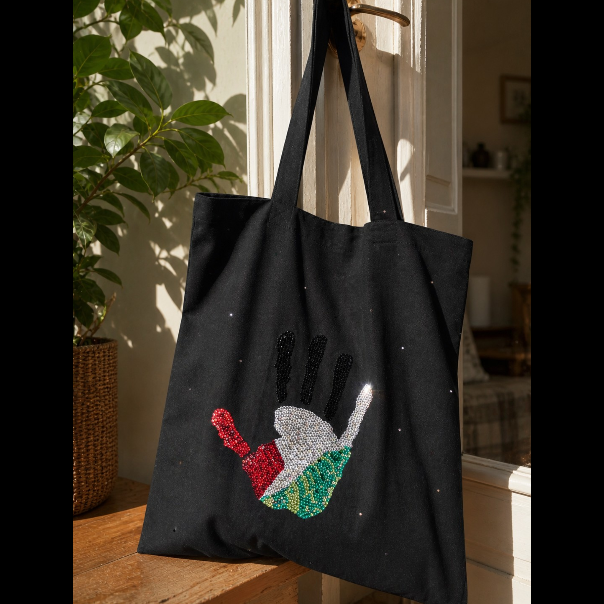 Tote Bag Palestine en Strass – Fait Main & Personnalisé