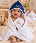 Cape de Bain Bébé Personnalisée avec Gant – Prénom Doré – Cadeau Naissance
