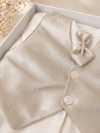 Ensemble bébé garçon 6 pièces – Blanc & Champagne – 100 % coton – Idéal naissance, baptême et cérémonie