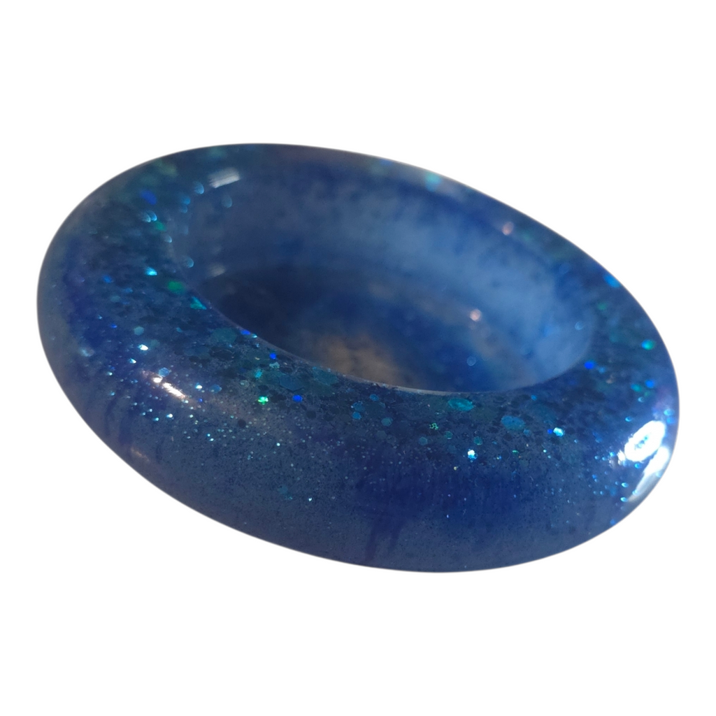 Porte-bougie rond en résine – Bleu scintillant