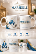 Mug Marseille Bleu & Or 300 ml – Tasse Céramique Design Élégant – Idée Cadeau Supporter