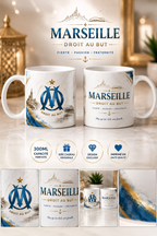 Mug Marseille Bleu & Or 300 ml – Tasse Céramique Design Élégant – Idée Cadeau Supporter