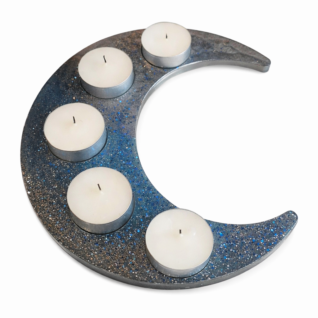 Porte-bougies en résine – Lune scintillante