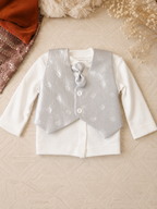 Coffret naissance bébé garçon 6 pièces – Blanc & Argent – Tenue de cérémonie