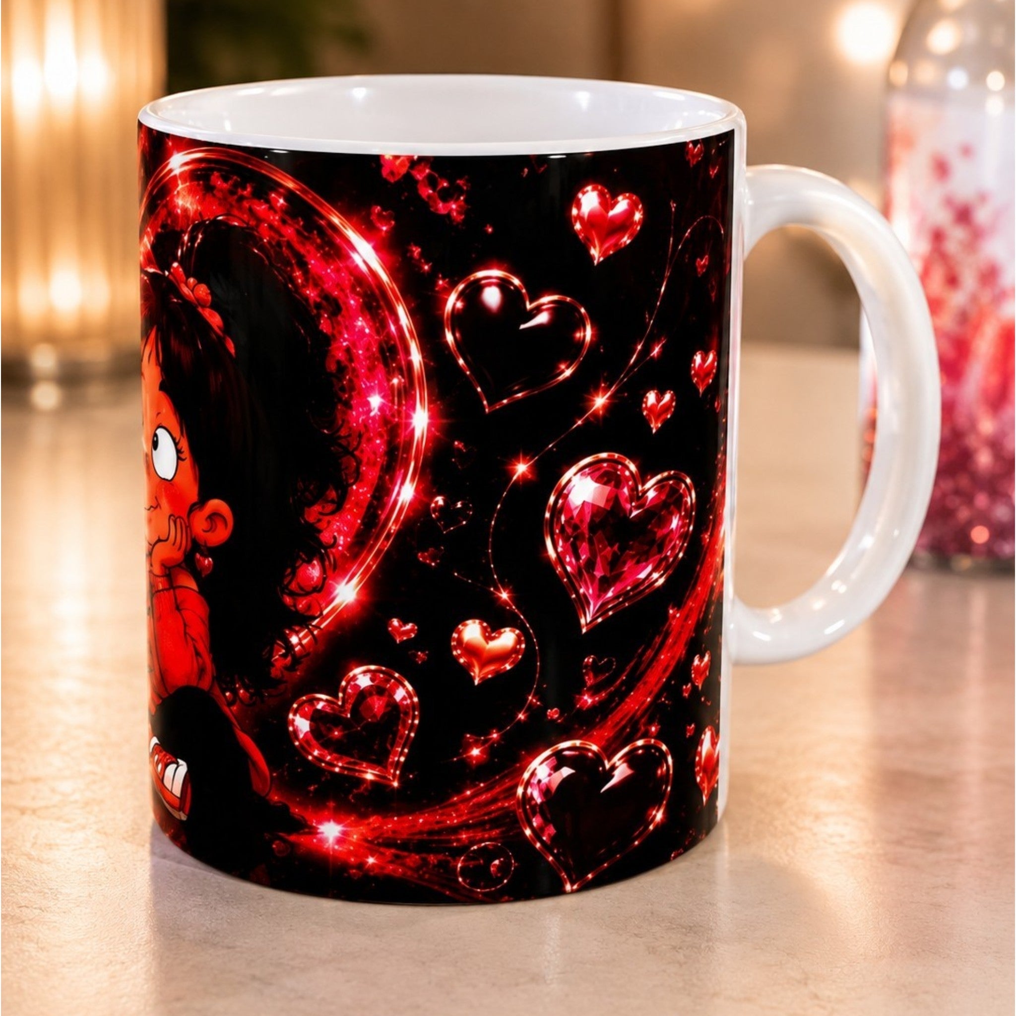 Mug Couple Romantique 300 ml – Tasse Amour avec Cœurs Rouges – Cadeau Saint-Valentin Homme Femme