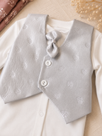 Coffret naissance bébé garçon 6 pièces – Blanc & Argent – Tenue de cérémonie