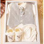 Coffret naissance bébé garçon 6 pièces – Blanc & Argent – Tenue de cérémonie