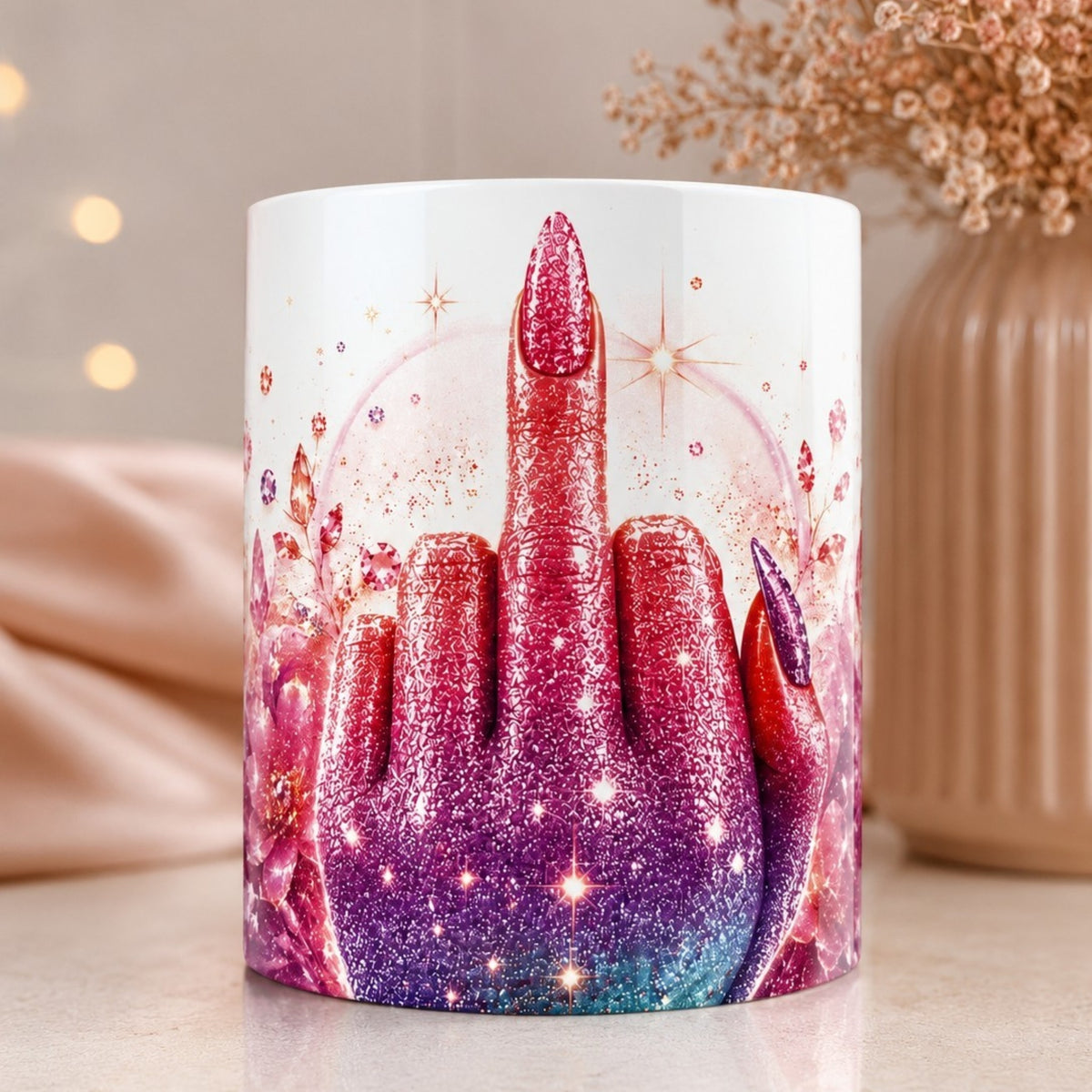 Mug humoristique 300 ml – Design pailleté coloré – Tasse en céramique – Idée cadeau originale