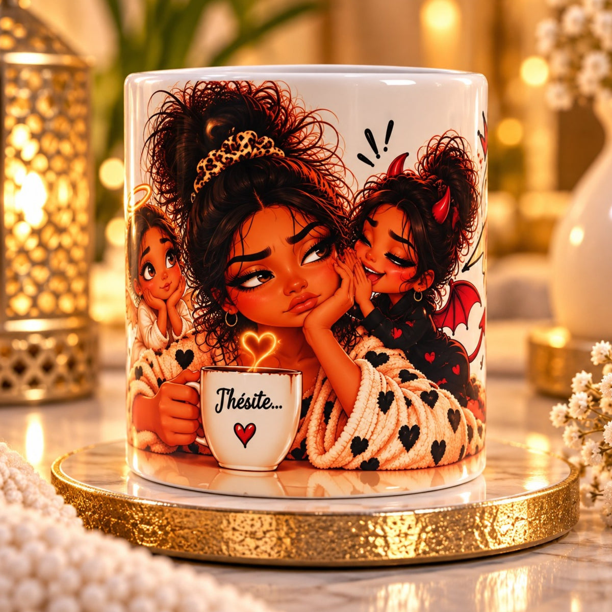 Mug humour femme Ange & Diablesse – Tasse drôle “J’hésite…” – Idée cadeau originale