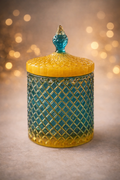 Pot décoratif en résine – Effet verre turquoise & or