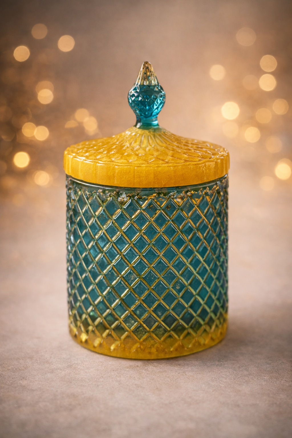 Pot décoratif en résine – Effet verre turquoise & or