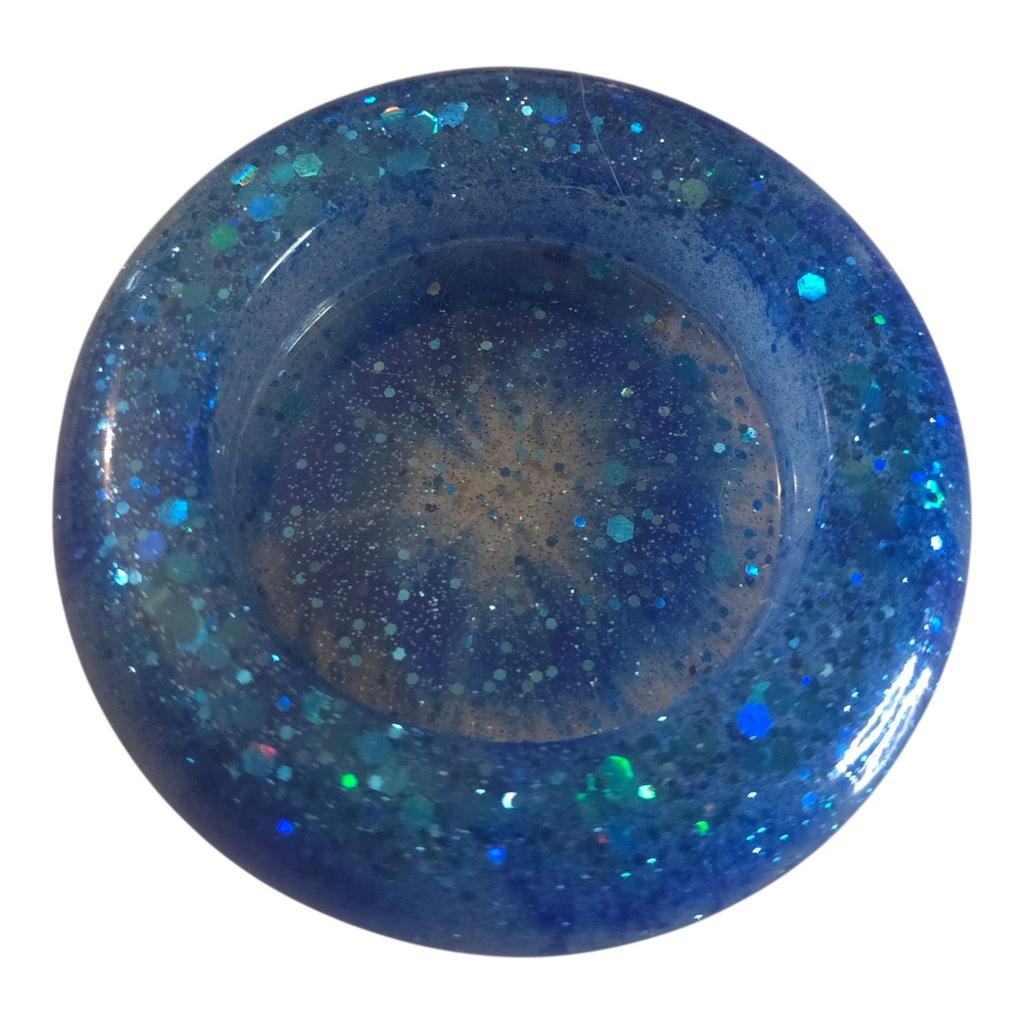 Porte-bougie rond en résine – Bleu scintillant