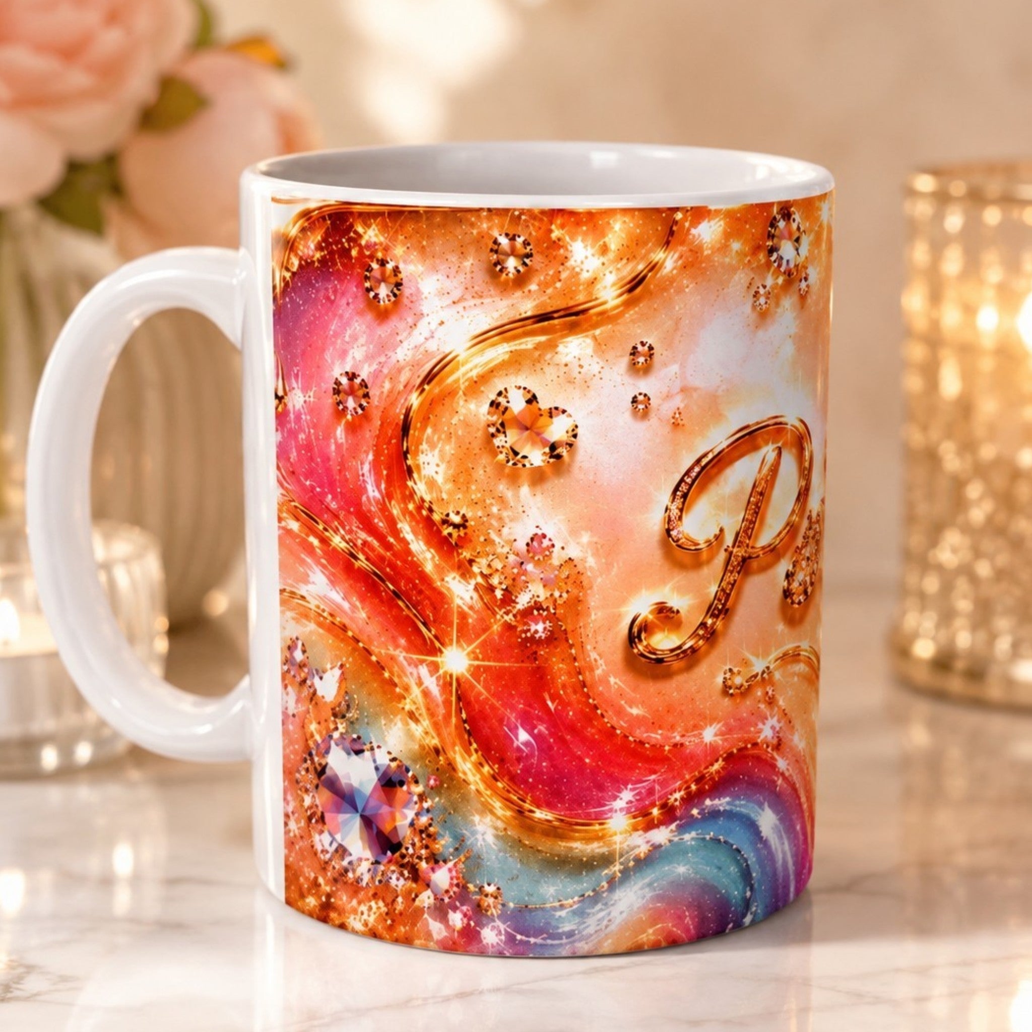 Mug personnalisé – Tasse 300 ml avec prénom – Cadeau original pour femme – Cœur & effet brillant
