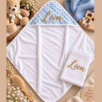 Cape de bain bébé bleu ciel personnalisable avec gant – Cadeau naissance