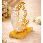 Décoration Croissant de Lune & Étoile en Résine Artisanale – Doré Scintillant
