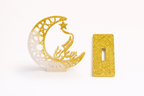 Décoration Croissant de Lune & Étoile en Résine Artisanale – Doré Scintillant