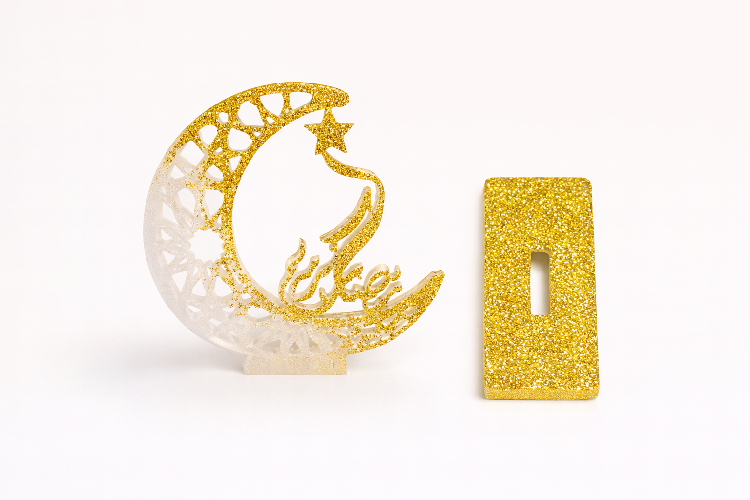 Décoration Croissant de Lune & Étoile en Résine Artisanale – Doré Scintillant