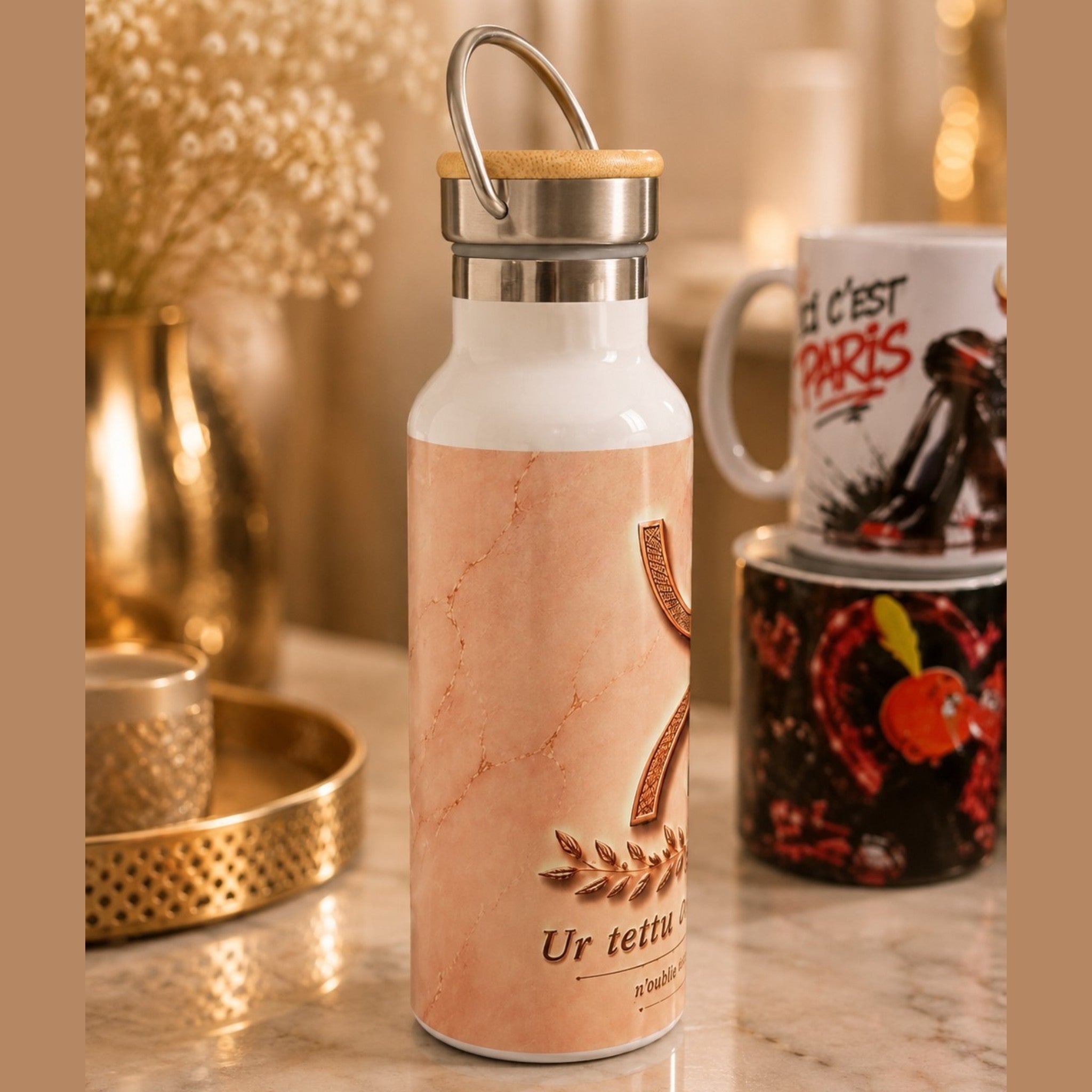 Gourde isotherme Amazigh ⵣ 500 ml en acier inoxydable – Ur Tettu Ara Iẓuran-ik