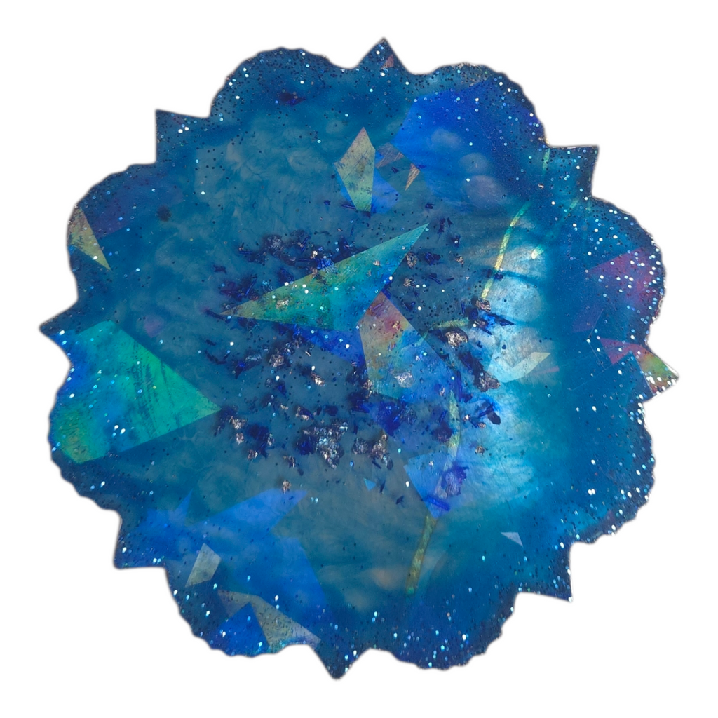 Lot de 4 dessous de verre artisanaux en résine – Bleu inspiré de l’Orient (Ø 10,5 cm)