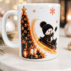 Mug de Noël personnalisé avec prénom – Bonhomme de neige & décor féerique – Tasse cadeau 300 ml