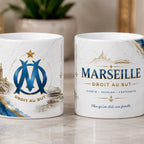 Mug Marseille Bleu & Or 300 ml – Tasse Céramique Design Élégant – Idée Cadeau Supporter
