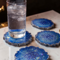 Set de 4 Dessous de Verre Géode Bleu – Résine Époxy Effet Cristal – 11 cm – Idée Cadeau Chic