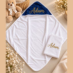 Cape de Bain Bébé Personnalisée avec Gant – Prénom Doré – Cadeau Naissance
