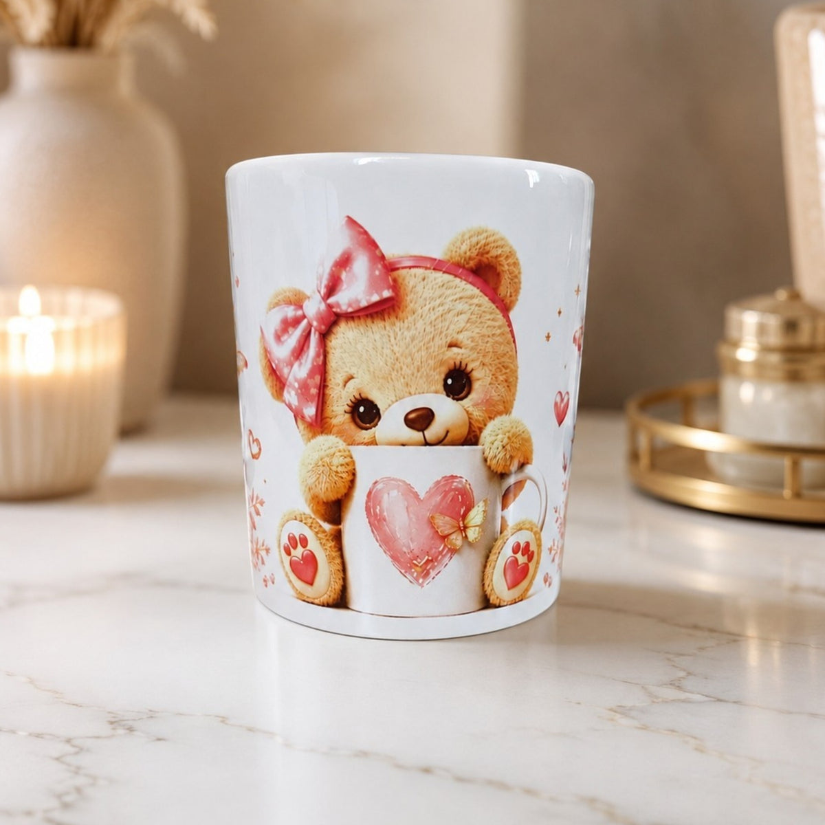 Mug Ourson Cœur & Papillon – Tasse Mignonne Idée Cadeau