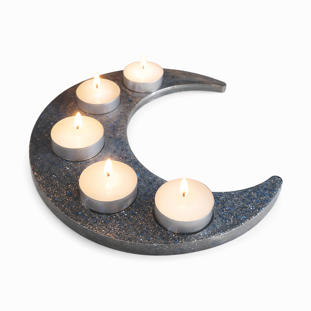 Porte-bougies en résine – Lune scintillante