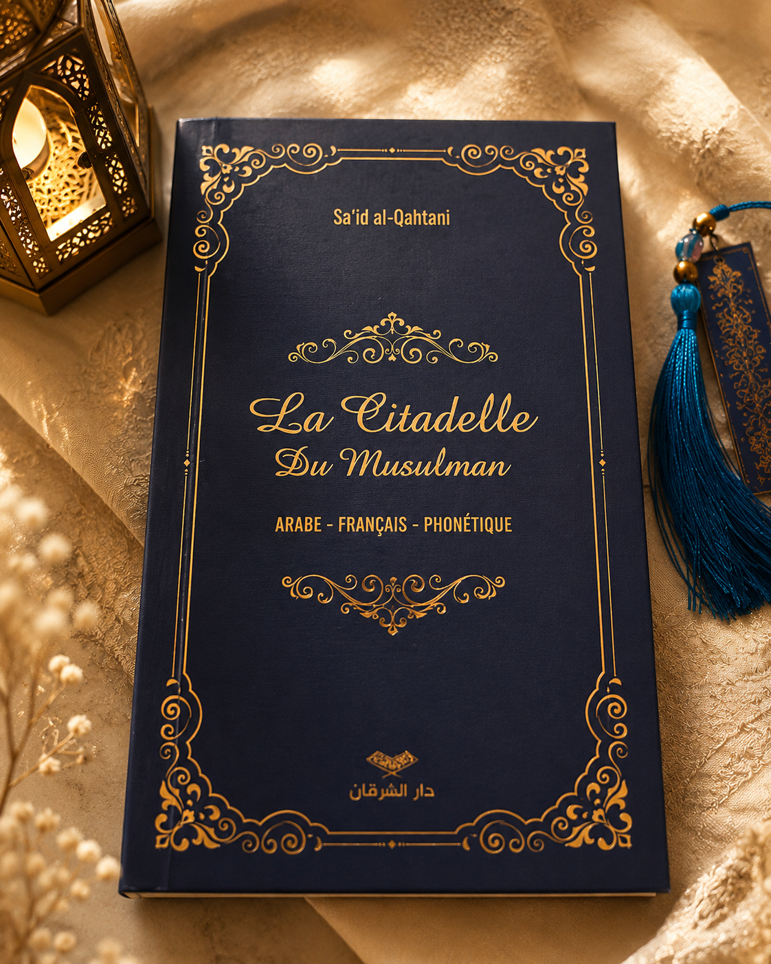 Coffret cadeau islamique luxe bleu nuit – Tapis de prière personnalisé 70x110 cm
