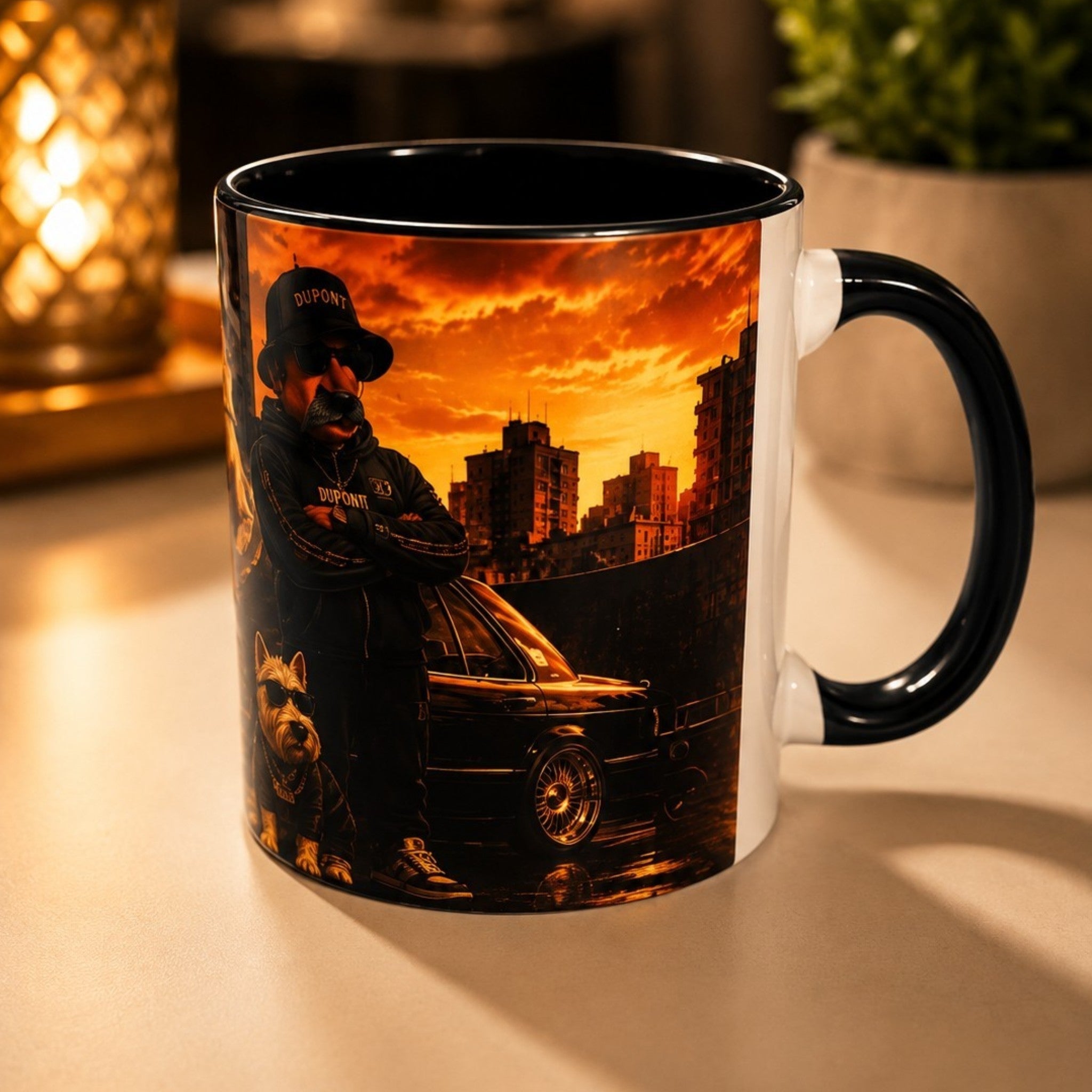 Mug Street Urbain – Tasse Noire 300 ml Design Cartoon & Voiture