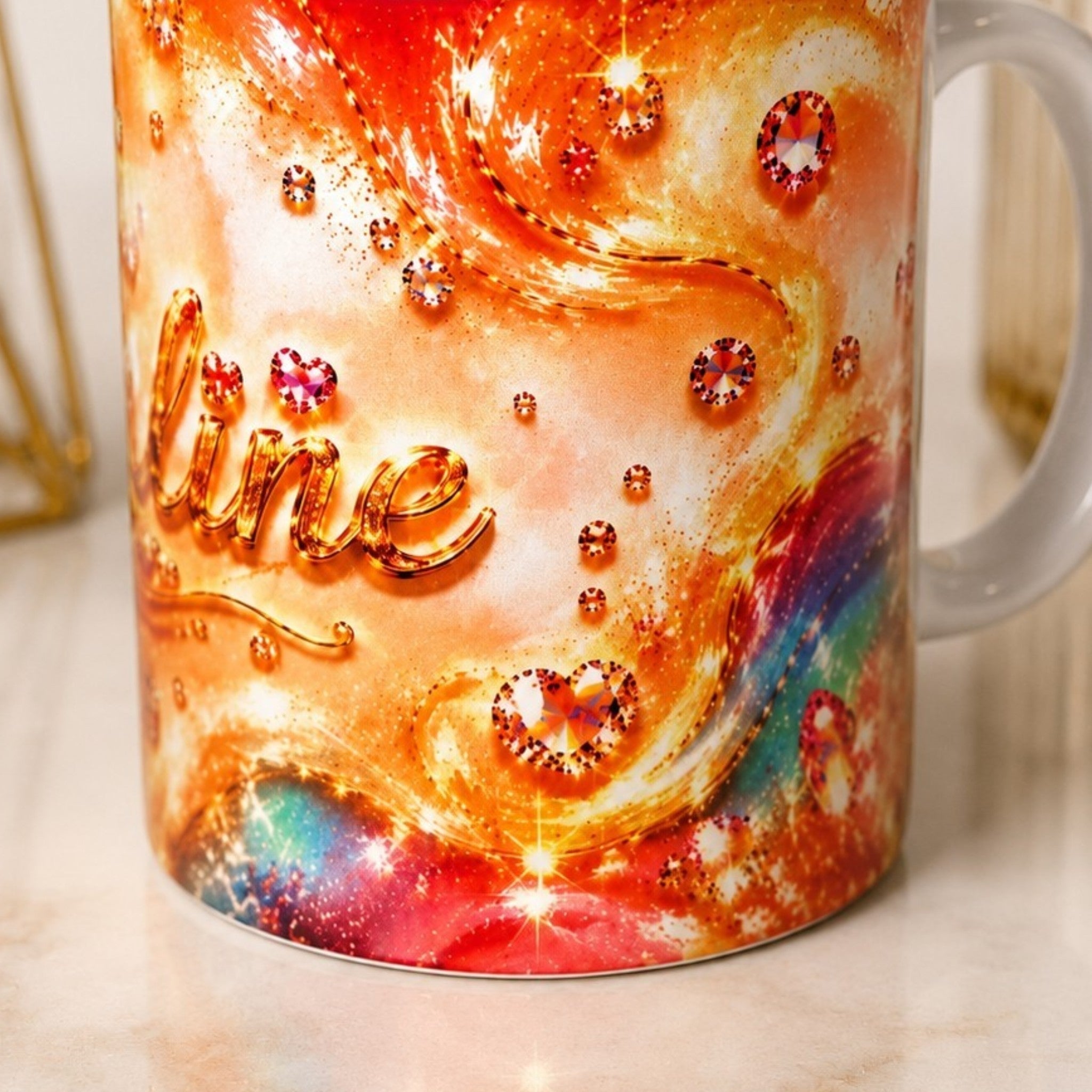Mug personnalisé – Tasse 300 ml avec prénom – Cadeau original pour femme – Cœur & effet brillant