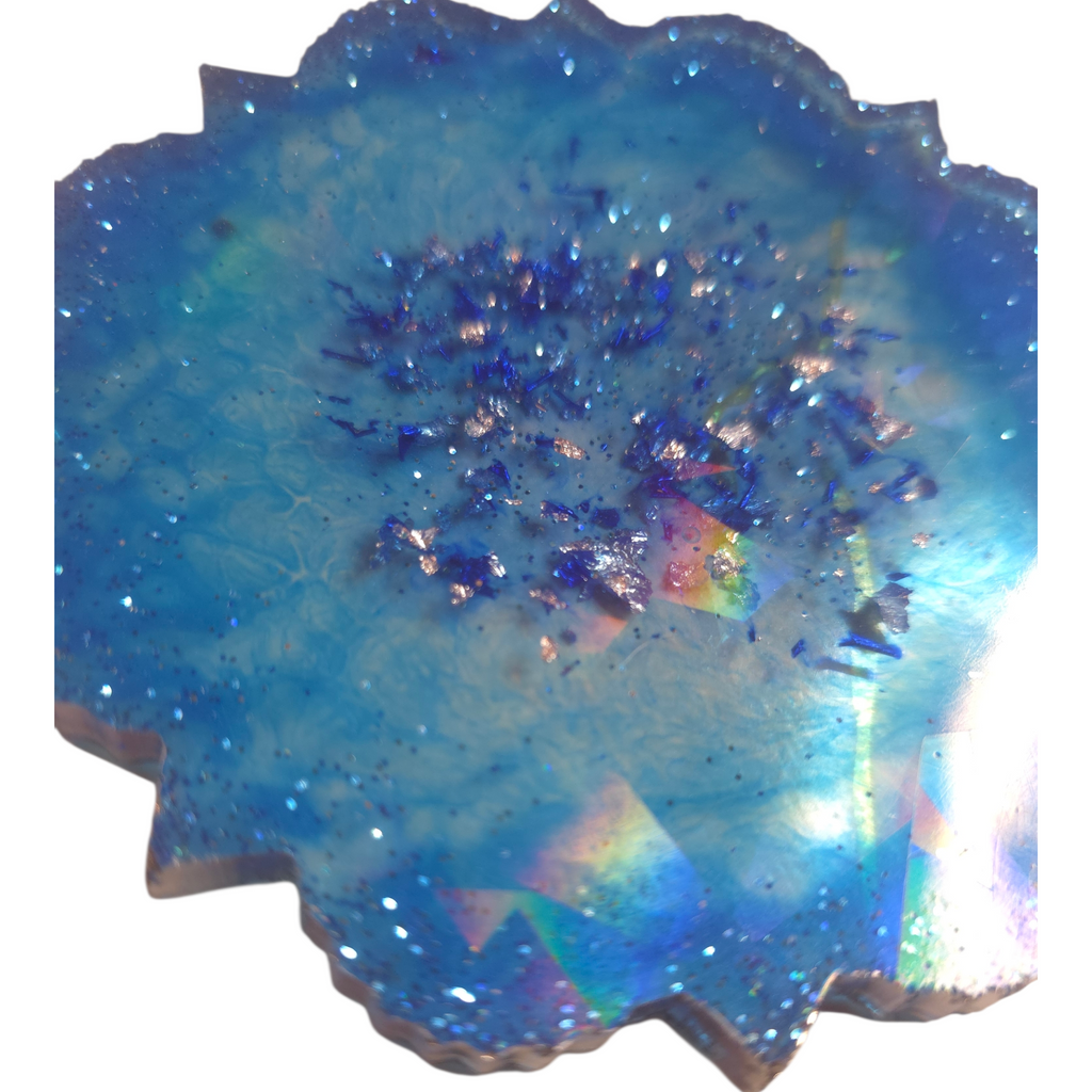 Lot de 4 dessous de verre artisanaux en résine – Bleu inspiré de l’Orient (Ø 10,5 cm)