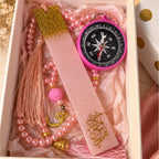 Coffret cadeau rose et doré – Marque-page en résine fait main, tasbih & boussole