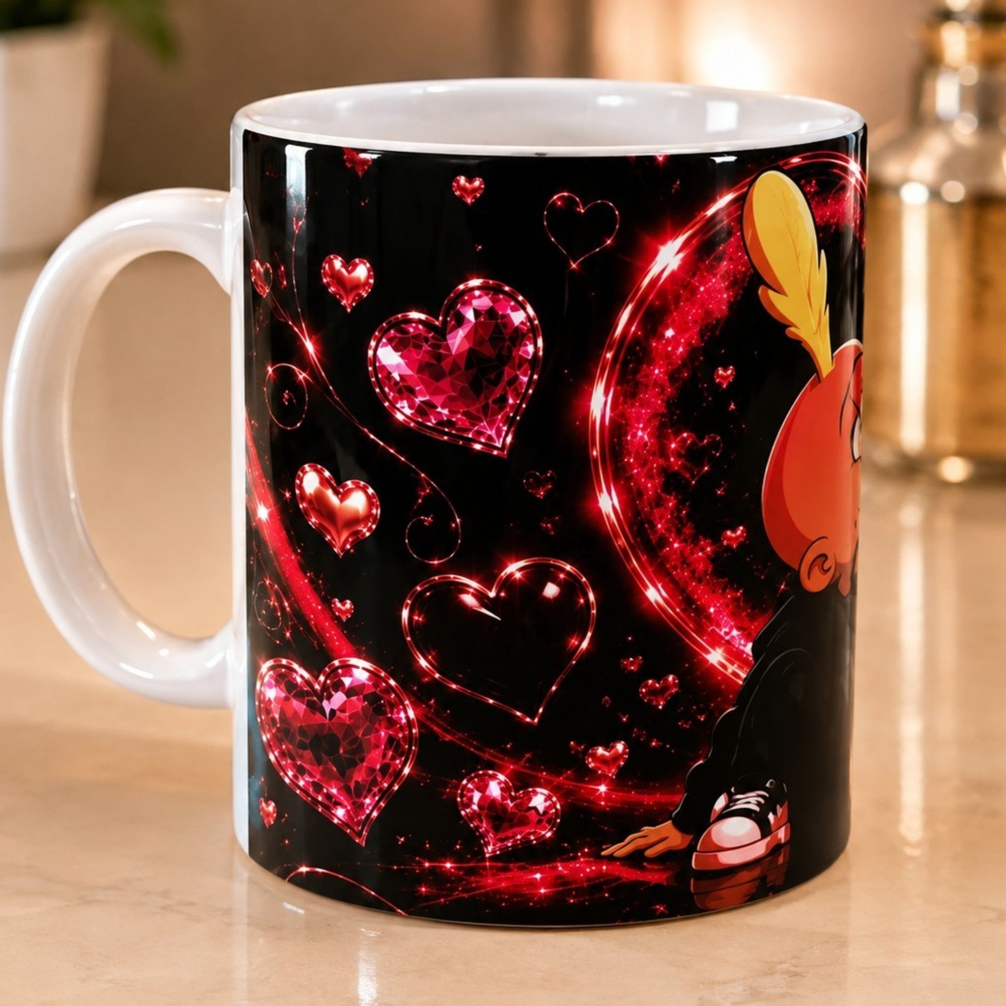Mug Couple Romantique 300 ml – Tasse Amour avec Cœurs Rouges – Cadeau Saint-Valentin Homme Femme