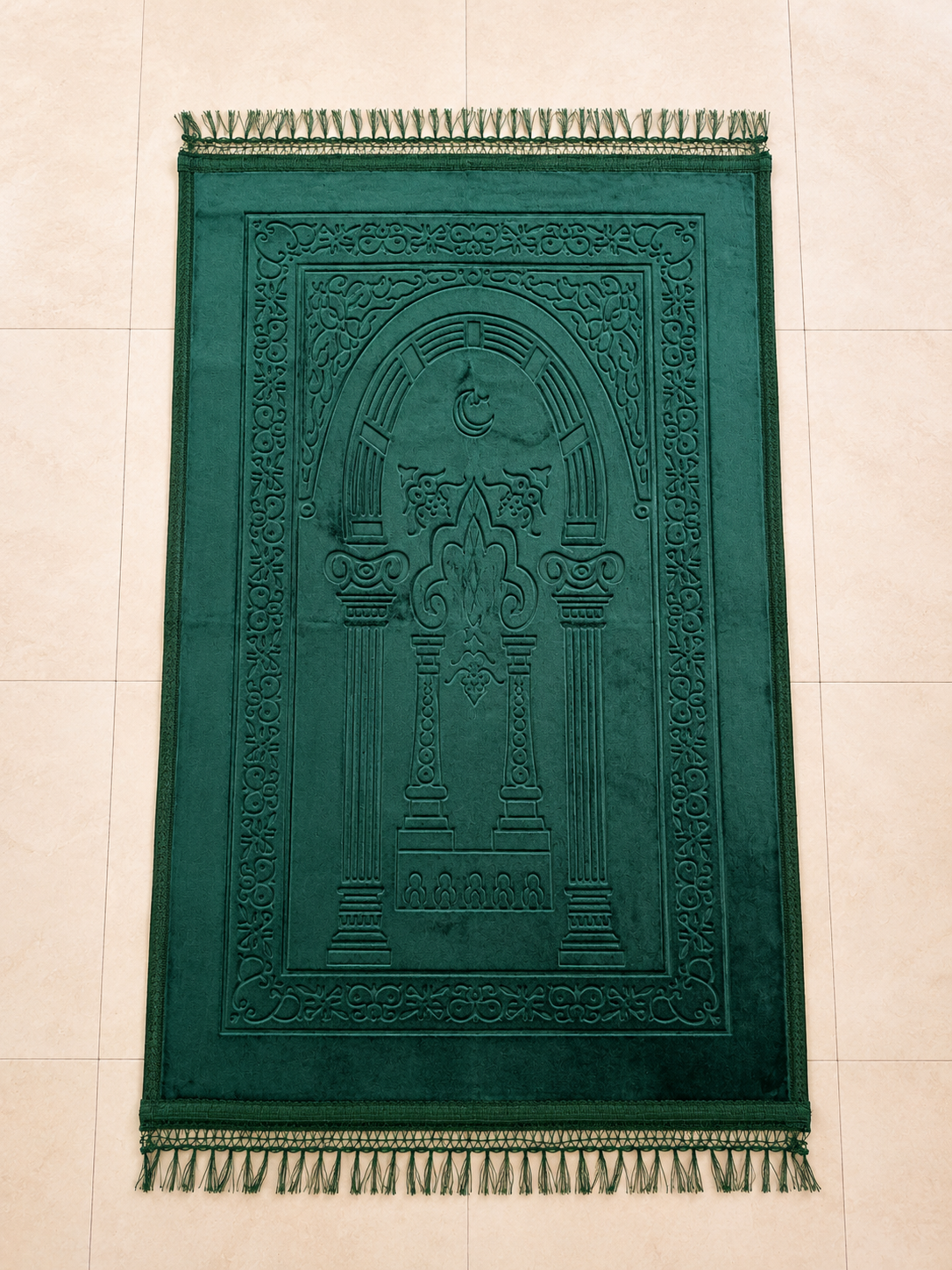 Coffret cadeau islamique – Tapis de prière vert & porte-clé artisanal en résine | Personnalisable ✨