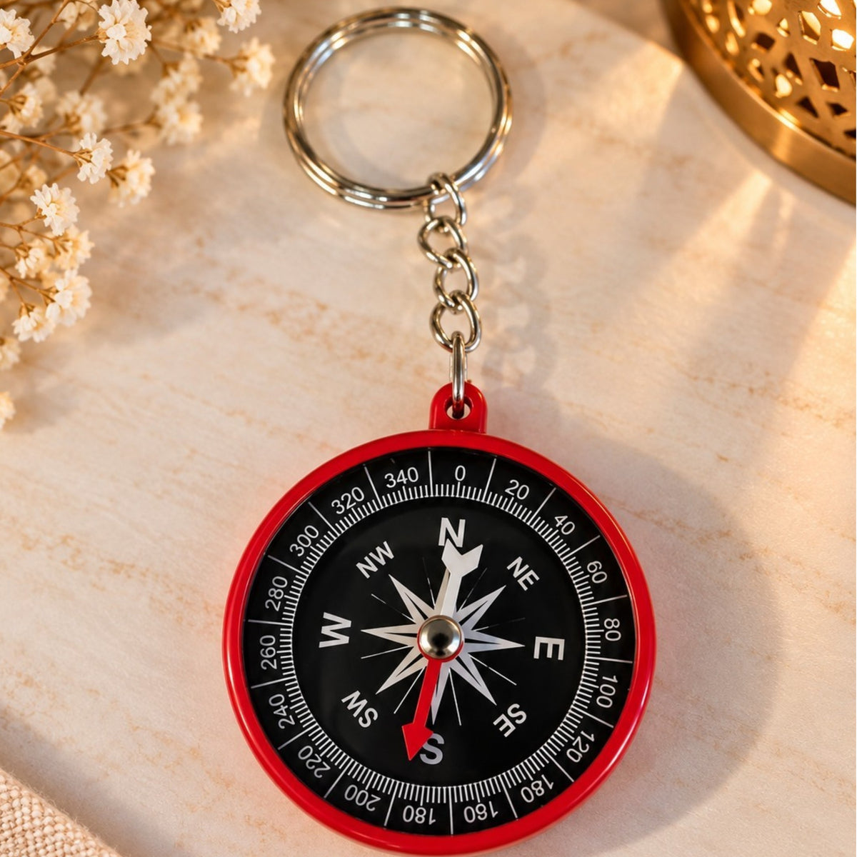Coffret cadeau spirituel rouge – Chapelet, marque-page fait main en résine & boussole